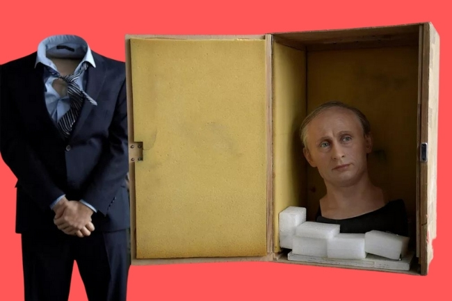 1o de marco Estatua de cera do presidente russo Vladimir Putin sendo embalada em uma caixa antes de ser armazenada no museu Grevin em Paris Arte sobre Foto de Julien de RosaAFP
