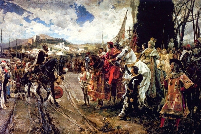 Rendicao de Granada 1492. Cena retratada na obra de Francisco Pradilla y Ortiz 1882. Imagem Pinterest