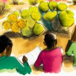 Interdisciplinaridade e Meio Ambiente - Módulo I 63 Alunos em atividad interdisciplinar em cenario imaginario de Caatinga IA MJ Inteligência Artificial