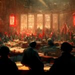 A transferência de habilidades do saber-fazer histórico 48 Reuniao do conselho de revolucionarios Midjourney Inteligência Artificial